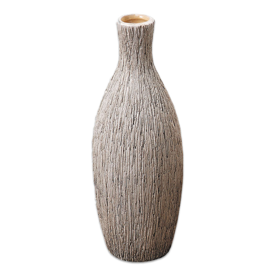 Keramik Blumenvase Beige Dekorative Rillenoptik 21 Cm