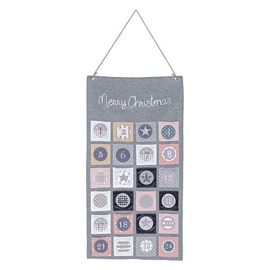 Textil-Adventskalender Merry Christmas grau rosa